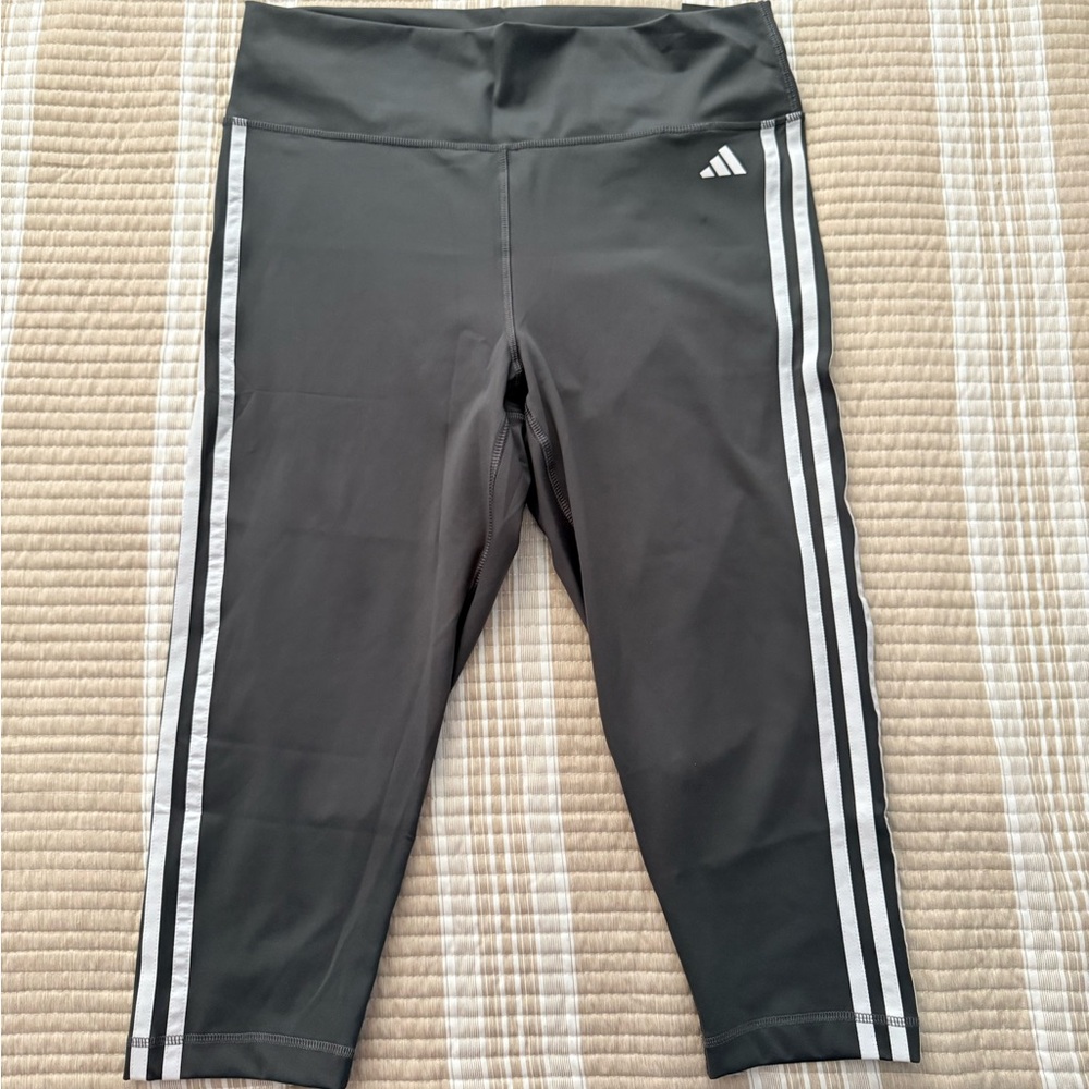 Adidas Gray and White Leggings with Signature Stripes
